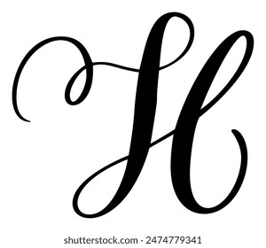 Vector calligraphy hand drawn capital letter H. Script font logo icon initials. Handwritten brush style