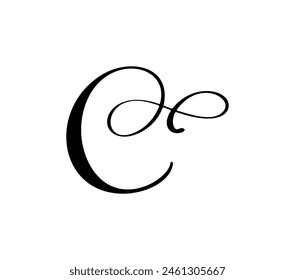 Vector calligraphy hand drawn letter C. Script font logo icon. Handwritten brush style