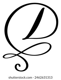 Vector calligraphy hand drawn letter D logo. Script font. Handwritten brush style