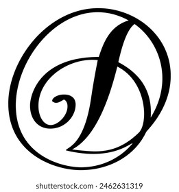 Vector calligraphy hand drawn letter D logo. Script font. Handwritten brush style