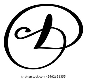 Vector calligraphy hand drawn letter D logo. Script font. Handwritten brush style