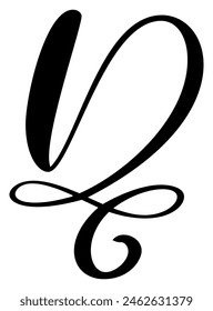 Vector calligraphy hand drawn letter D logo. Script font. Handwritten brush style