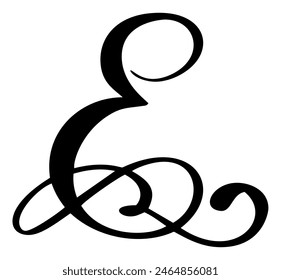 Vector calligraphy hand drawn letter E logo. Script font. Handwritten brush style