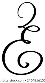 Vector calligraphy hand drawn letter E. Script font logo icon. Handwritten brush style