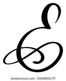 Vector calligraphy hand drawn letter E. Script font logo icon. Handwritten brush style
