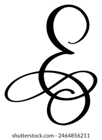 Vector calligraphy hand drawn letter E logo. Script font. Handwritten brush style