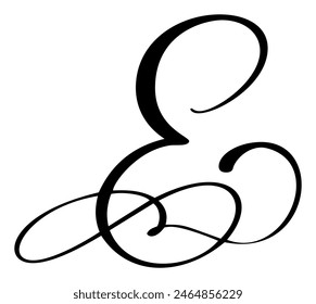 Vector calligraphy hand drawn letter E. Script font logo icon. Handwritten brush style