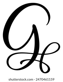 Vector caligrafía dibujado a mano letra G logo. Fuente de script. Estilo de pincel manuscrito