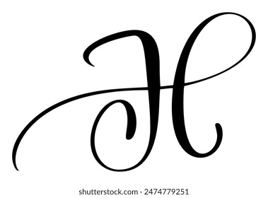 Vector calligraphy hand drawn letter H. Script font logo icon. Handwritten brush style