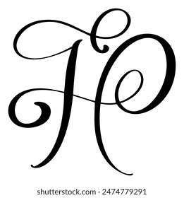Vector calligraphy hand drawn letter H logo. Script font. Handwritten brush style