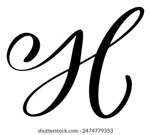 Vector calligraphy hand drawn letter H. Script font logo icon. Handwritten brush style