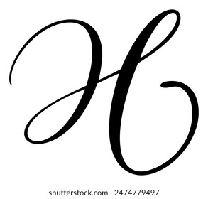 Vector calligraphy hand drawn letter H. Script font logo icon. Handwritten brush style