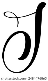 Vector calligraphy hand drawn letter J drop cap. Script font logo icon. Handwritten brush style