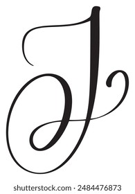 Vector calligraphy hand drawn letter J drop cap. Script font logo icon. Handwritten brush style