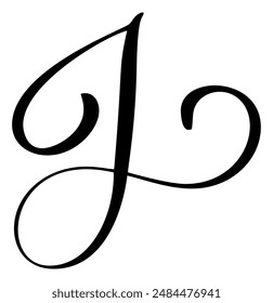 Vector calligraphy hand drawn letter J icon logo. Script font. Handwritten brush style