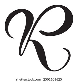 Vector calligraphy hand drawn letter K drop cap. Script font logo icon. Handwritten brush style