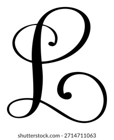 Vector de caligrafía dibujado a mano letra L logo. Fuente de script. Estilo de pincel escrito a mano