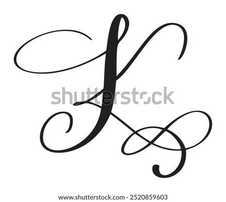 Vector calligraphy hand drawn letter K icon logo. Script font. Handwritten brush style