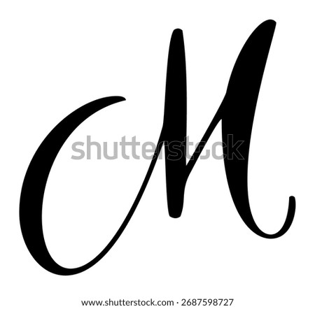 Vector calligraphy hand drawn letter M logo. Script font. Handwritten brush style