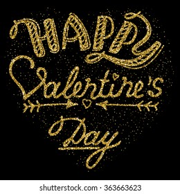 Vector calligraphy. Hand drawn lettering poster.  Typography card with golden glitter inscription.