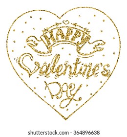 Vector calligraphy. Hand drawn lettering poster.  Typography card with golden glitter inscription.