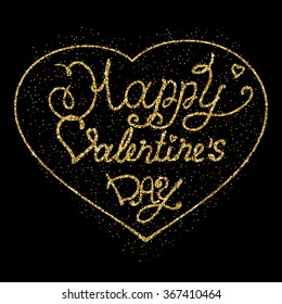 Vector calligraphy. Hand drawn lettering poster.  Typography card with golden glitter inscription.