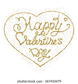 Vector calligraphy. Hand drawn lettering poster.  Typography card with golden glitter inscription.