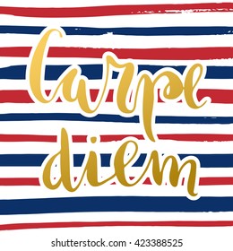 Vector calligraphy. Hand drawn lettering poster. Vintage typography card. Phrase on a striped background.