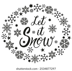 Vector calligraphy. Hand lettering Let it snow for a poster or postcard	