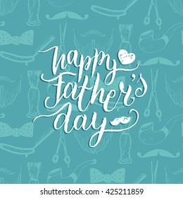 Vector calligraphy Happy Father's Day for greeting card, festive poster etc on blue background. 