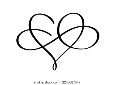 Vector calligraphy Heart and forever sign. Love Infinity valentine day romantic symbol logo linked, join, passion and wedding icon. Template for card, poster. Design flat element illustration.