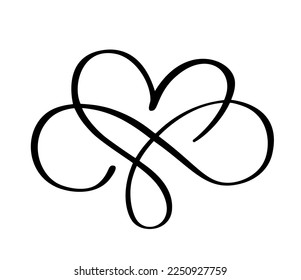 Vector calligraphy Heart and forever sign. Love Infinity valentine day romantic symbol logo linked, join, passion and wedding icon. Template for card, poster. Design flat element illustration.