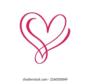 Vector calligraphy heart love sign one line. Romantic valentine day symbol linked, passion and wedding. Template for t shirt, card, poster. Design flat illustration element.