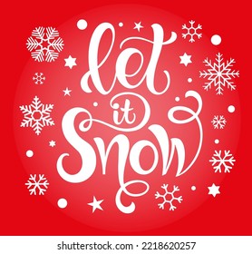 Vector calligraphy. Let it snow poster or card. White Letters on the black Background