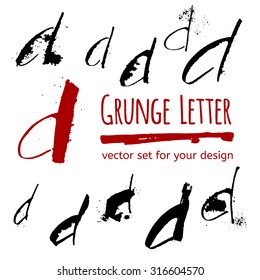 Vector calligraphy letter with blots and splashes. Set for your design