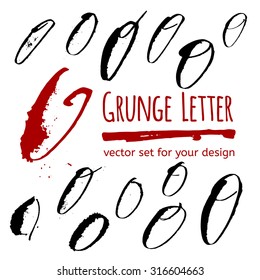 Vector calligraphy letter with blots and splashes. Set for your design