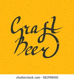 Vector calligraphy lettering Craft Beer on yellow textured background. Hand drawn black text with brush by ink. Design for beer pub, brasserie, bar poster or brewers t-shirt.