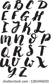 VECTOR Calligraphy letters of English alphabet drawn with dry brush isolated on white background.