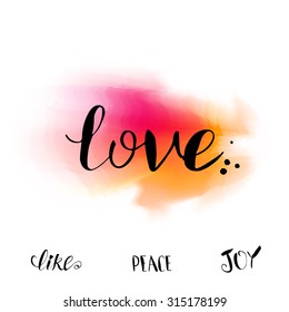 Vector calligraphy Love card. Hand drawing illustration. Valentines and romance flayer, card design