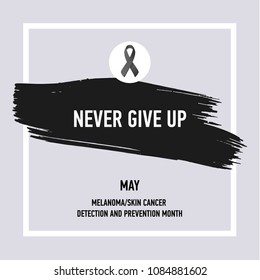 Vector Calligraphy Melanoma Poster. Black Stroke and Ribbon of Skin Cancer Awareness Month