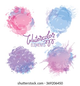 Vector calligraphy on watercolor stain background. Template for poster or card, invitation and greeting design. Typography collection