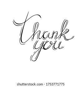 Vector calligraphy  with phrase thank you. Hand lettering isolated on white background. Modern calligraphy, can be used for card design.