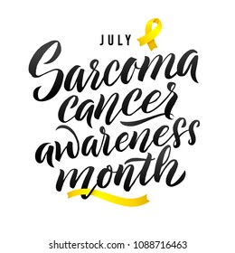 Vector Calligraphy Poster. Yellow Awareness Ribbons of Sarcoma Cancer Vector illustration.