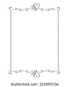 Vector calligraphy rectangular ornamental frame with heart. Valentine Day decorative ornament for decoration, design of wedding invitation, love romantic greeting card.