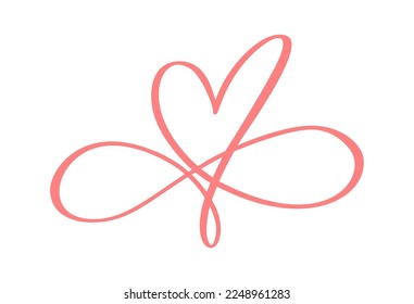 Vector calligraphy red heart and forever sign. Love Infinity valentine day romantic symbol logo linked, join, passion and wedding icon. Template for card, poster. Design element illustration.