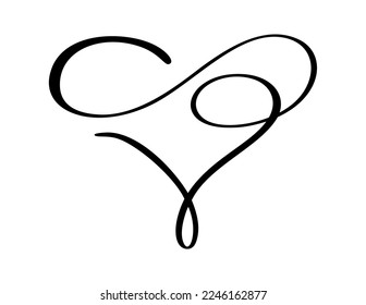 La caligrafía vectorial indica amor al corazón y para siempre. Símbolo romántico del día de San Valentín infinito vinculado, unirse, pasión e icono de boda. Plantilla para tarjeta, afiche. Diseñar ilustración de elemento plano.