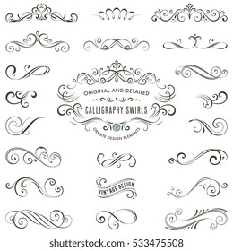 Vector calligraphy swirls, swashes, ornate motifs and scrolls.