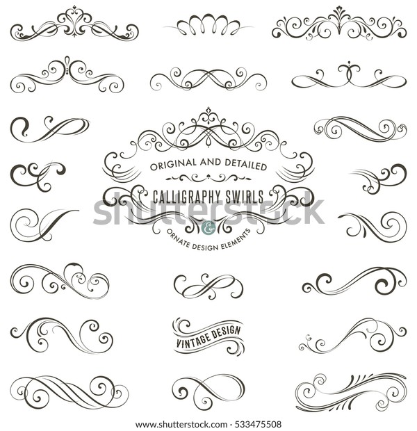 Vector Calligraphy Swirls Swashes Ornate Motifs Stock Vector (Royalty ...