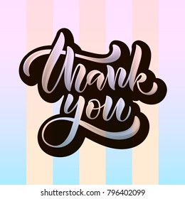 Vector calligraphy text "Thank you" with black shadow on tender background with stpripes for pamphlet, circular, festival, flyer, leaflet, center, basket, cart, present, Internet Site, email template
