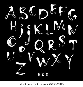 Vector calligraphy white alphabet on a black background / Calligraphy alphabet